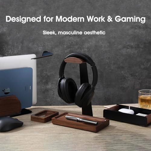 Walnut Wood Vertical Laptop Stand, Dual Slot Wooden Laptop Holder Vertical for Desk, Width Adjustable Dock Compatible with MacBook Pro and Universal Gaming Laptops - color: Black