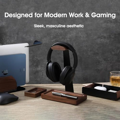 Walnut Wood Vertical Laptop Stand, Dual Slot Wooden Laptop Holder Vertical for Desk, Width Adjustable Dock Compatible with MacBook Pro and Universal Gaming Laptops - color: Black