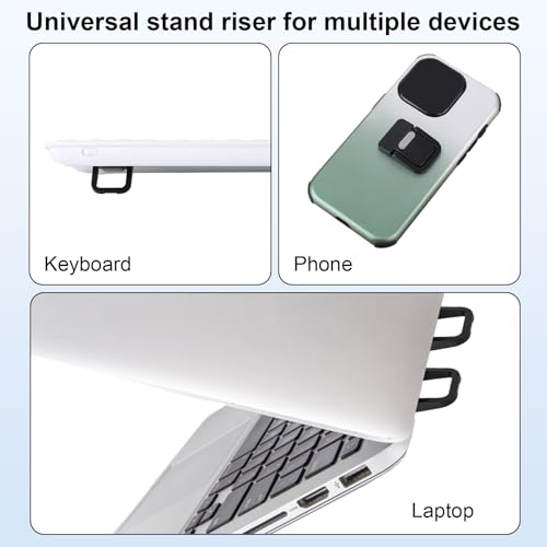 Penitue 2pcs Mini Portable Laptop Stand, Zinc Alloy Foldable Laptop Keyboard Riser Self-Adhesive Kickstand Invisible Computer Notebook Holder Lift for Desk Keyboards Laptops Support - color: black