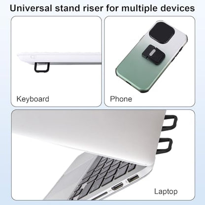 Penitue 2pcs Mini Portable Laptop Stand, Zinc Alloy Foldable Laptop Keyboard Riser Self-Adhesive Kickstand Invisible Computer Notebook Holder Lift for Desk Keyboards Laptops Support - color: black