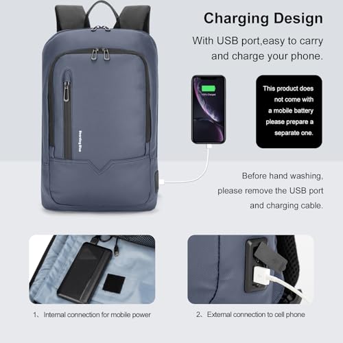 Boardingblue Business Smart Backpack Waterproof fit 15.6 Inch Laptop Backpack with USB Charging Port,Travel Durable Backpack (Gray) - color: Gray