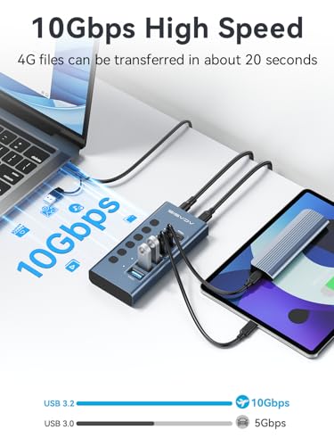 Powered USB 3.2 Hub, ACASIS 6 Ports USB 3.2 Hub(3 USB-A 3.2 Ports + 3 USB-C 3.2 Ports), Aluminum USB Hub Powered with 48W Power Adapter, USB Hub for PC/Laptop, Computer, Flash Drive, Printer, Camera - size: 6 Ports