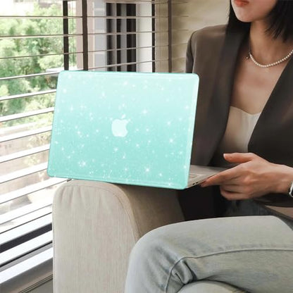 Green Glitter Case for MacBook Air 13 inch 2022-2018 M1 A2337 A2179 A1932, Glitter MacBook Air M1 Case - Shiny Bling Sparkle Plastic Hard Shell & Keyboard Cover for MacBook Air 13.3 inch - color: # PC+Green Glitter
