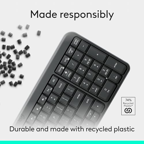 Logitech K250 Compact Bluetooth Wireless Keyboard with Numpad - Graphite | Bluetooth connectivity only, no USB receiver, compact design, spill-resistant, comfortable keys, Windows MacOS compatible - color: Graphite, style: Keyboard