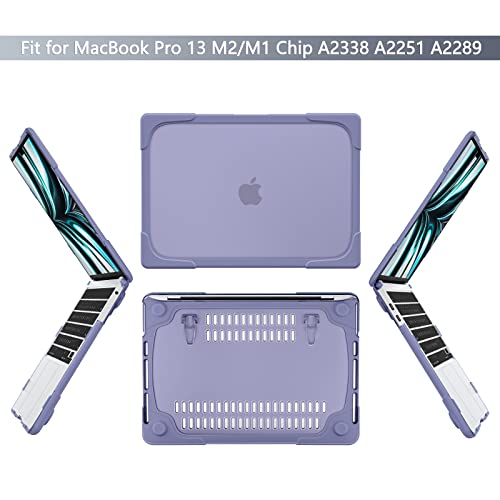 Batianda Heavy Duty Case for MacBook Pro 13 inch 2022 2020, Lavender Gray | Ergonomic Foldable Stand Holds 22 lbs, Shockproof Bumper, Matte Translucent Hard Shell, Fits M1/M2 A2338/A2251/A2289 Model - color: Lavender Gray