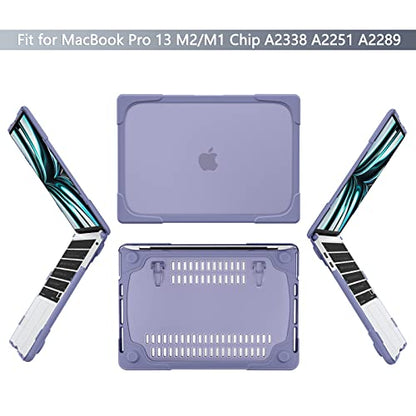 Batianda Heavy Duty Case for MacBook Pro 13 inch 2022 2020, Lavender Gray | Ergonomic Foldable Stand Holds 22 lbs, Shockproof Bumper, Matte Translucent Hard Shell, Fits M1/M2 A2338/A2251/A2289 Model - color: Lavender Gray