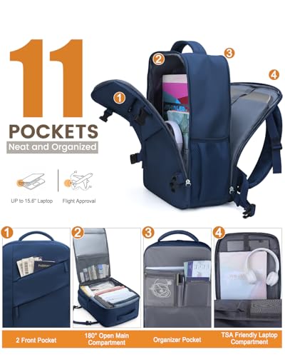 Capolo Travel Laptop Backpack Women Men Personal Item Weekender Travel Bag | 22L Flight Approved,Waterproof Overnight Bag,College Bookbag,Work,1-2 Day Travel,Fits 15.6" Laptop (Small,Navy Blue) - color: Navy Blue, size: Small
