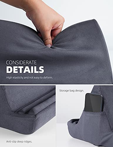 Lamicall Tablet Pillow Holder Stand - Tablet Pillow Soft Pad for Lap | Tablet Holder for Bed and Desk with Pocket & 4 Viewing Angles, for iPad Pro Air, Mini, Kindle, iPhone, 4-13" Devices, Gray - color: Gray