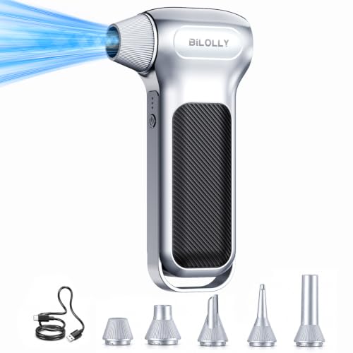 BiLOLLY Compressed Air Duster, 130000RPM Electric Air Duster, Cordless Rechargeable Air Blower, Turbo Fan Mini Blower, Violent Fan with 5 Nozzles for Keyboard, Computer, Laptop, Car & Home