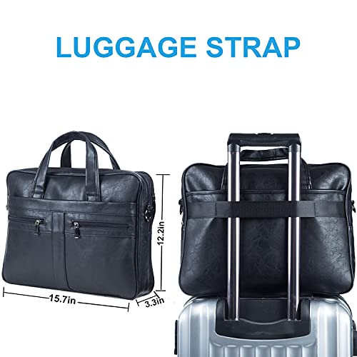 seyfocnia Men's Leather Messenger Bag, Laptop Briefcase Business Satchel Computer - size: 15.6inch, style: Black
