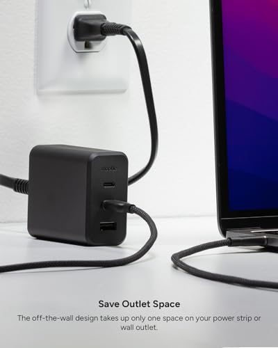 Mophie GaN 100W USB C Charger Block - 3-Port Fast Charger for MacBook, iPad, iPhone, Samsung Galaxy, Google Pixel, Laptops - with 1.5m/5ft Cable, Dual USB-C PD Ports, Black