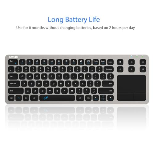 Arteck 2.4G Wireless Touch TV Keyboard with Easy Media Control and Built-in Touchpad Mouse Solid Stainless Ultra Compact Full Size Keyboard -Connected Computer, Smart TV, HTPC