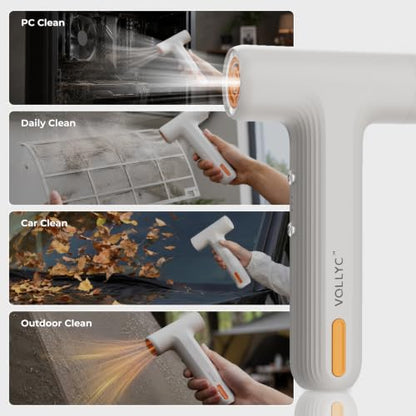 Compressed Air Duster with 50°C Heated Air, 110000 RPM Cordless Electric Air Duster, 3-Speed Rechargeable Air Blower, 10000mAh Battery, Magnetic Flat Nozzle for PC, Car Interior, Camping