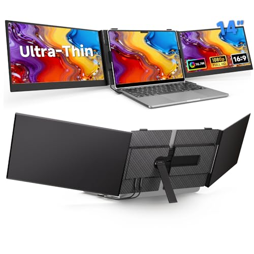 BOSII Laptop Screen Extender Monitor - Triple 14" Ultra Thin IPS FHD 1080P Portable Monitors for 13.3"-17" Laptops Compatible with Windows Mac Travel Work - size: 14"