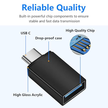 10 Pack USB C to USB3.0 Adapter, Type C Male to USB Female Adapter for Smartphone, PC, Laptop, Tablet, Keyboard