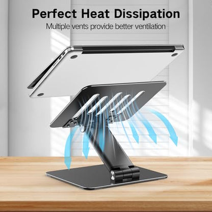 Tonmom Adjustable Laptop Stand for Desk, Metal Foldable Laptop Riser | Portable Laptop Holder, Ventilated Cooling Computer Notebook Stand Compatible with 10-17.3” Laptops
