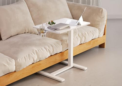 Claiks Mobile Standing Desk with Cup Holder Overbed Table 25.5" White | Cup Holder, Rolling Adjustable Desk, Hidden Wheels, Gas Spring Lift, Side Hook, Easy Assembly, Hospital Use - color: White