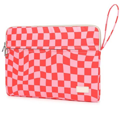 Pink Checker Pattern 13 inch Canvas Laptop Sleeve with Pocket 13 inch 13.3 inch Laptop 13 case13 Sleeve - color: Pink Checkered, size: 12.5 inch-13.3 inch
