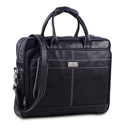 18 Inch Leather Laptop Bag for Computer Bag for Men– Supple Genuine Leather Briefcases for Men W/Padded Laptop Case Leather - color: Black