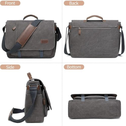 Laptop Messenger Bag for Men, 17 inch Water-resistant Canvas Laptop Shoulder Business Briefcase Bag