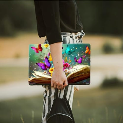 Laptop Skin Sticker Decal, Universal Protective Cover Fit 12 13 14 15.6 Inch Notebook, Reusable Water-Resistant Vinyl Decal w/ 2 Wrist Pads for Business Travel, Books Flowers Butterflies - color: Books Flowers Butterflies