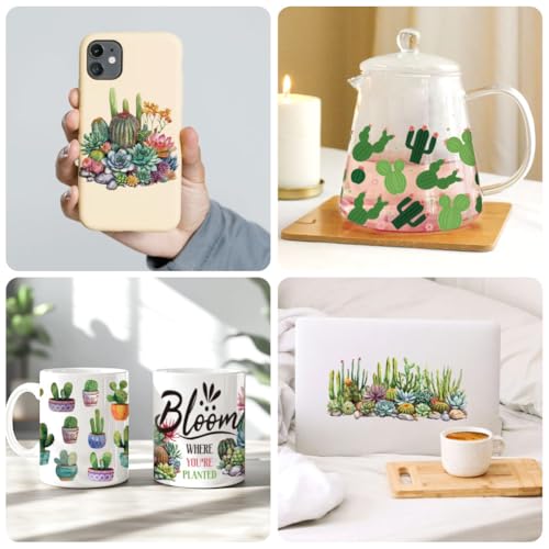 UV DTF Cup Wraps Transfer Stickers Cactus Pattern, 10 Sheets Waterproof Custom Vinyl Transfer Sticker 16oz Coffee Glass Cup Tumbler Bottle Mug Decals for Men Women | Waterproof UV DTF Stickers, Custom Vinyl Decals for 16oz Coffee Cups Tumblers Bottles Mug