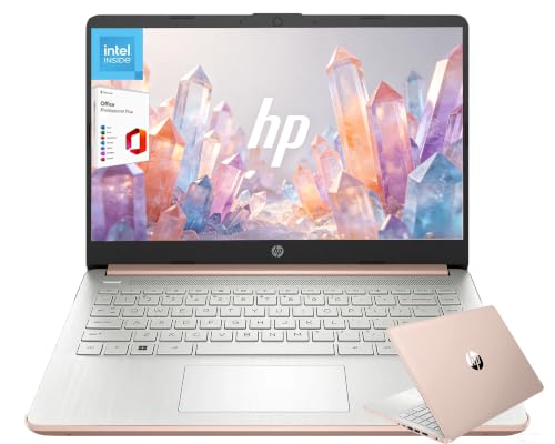 Customized Elite HP 14" HD Laptop, 4GB, 128GB, Intel 4-Core, 1-Year Office | Windows 11 | RAM Upgradable to 16GB | 1-Year Microsoft 365 & 1TB Cloud Storage | Rose Gold | Retains HP Warranty