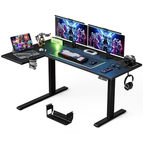 Muvai 59 Inch L Shaped Standing Desk Adjustable Height with Cable Management Tray,Gaming Electric Corner Standing Desk, Sit Stand Computer Table with Reversiable Splice Board, Black Carbon - color: Black Carbon, size: L-shaped 59 Inches