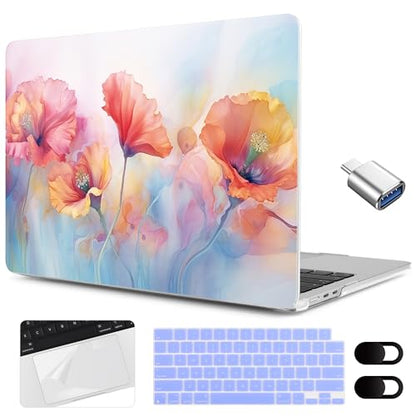 MEEgoodo Case for M5/M4/M3/M2 MacBook Air 15 inch Case 2026 2025 2024 2023, Laptop Shell Fit Model (A3448/A3241/A3114/A2941) for MacBook Air 15.3-inch, Field Rainbow Poppies - color: Field Rainbow Poppies