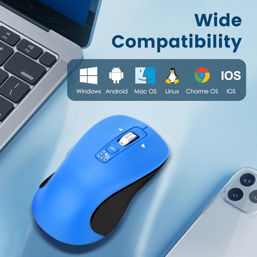 CITLLA Wireless Bluetooth Mouse (USB + BT1 + BT2), Full Size, 4-Way Scrolling, Multi-Device Silent Mouse for Computer, Laptop, iPad, MacBook (Blue) - color: Blue