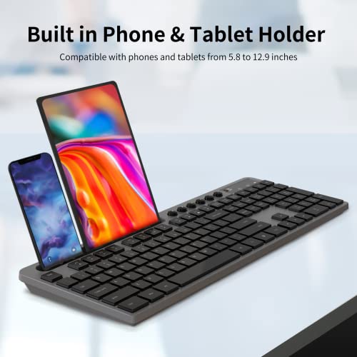 Wireless Keyboard and Mouse Combo, MARVO 2.4G Ergonomic Wireless Computer Keyboard with Phone Tablet Holder, Silent Mouse with 6 Button, Compatible with MacBook, Windows (Grey) - color: Grey