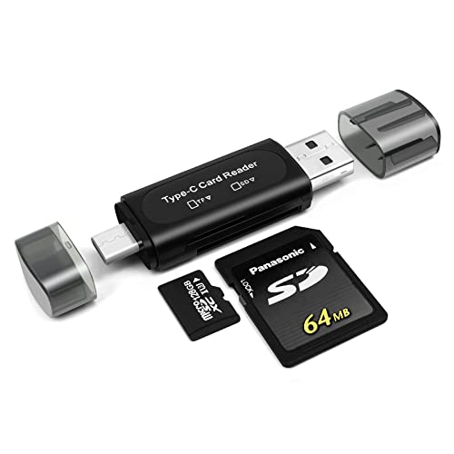 SD Card Reader, AIYEEN 4-in-1 USB C SD Card Reader Dual Slot OTG Memory Card Adapter for TF/Micro SD/SD/SDXC/Micro SDXC/Micro SDHC Memory Cards (Black)