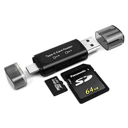 SD Card Reader, AIYEEN 4-in-1 USB C SD Card Reader Dual Slot OTG Memory Card Adapter for TF/Micro SD/SD/SDXC/Micro SDXC/Micro SDHC Memory Cards (Black)