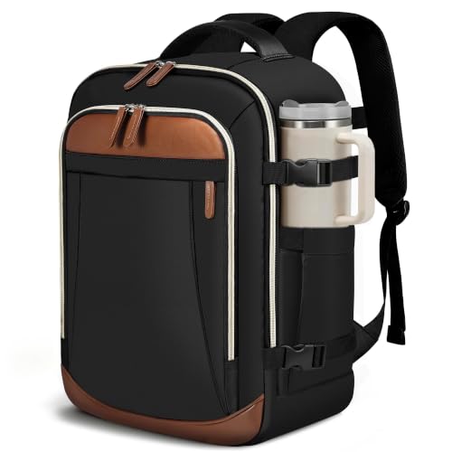 TILYMOL Travel Backpack for Women & Men - 15.6 inch Laptop Backpack Airplane Flight Approved, Large Carry On Anti-theft Bag for Travel Work Business Weekender - color: Black Brown