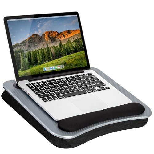 LAPGEAR Memory Foam Lap Desk with Wrist Rest and Media Slot - Medium - Silver Carbon - Fits up to 15.6 Inch Laptops and Most Tablet Devices - Style No. 91335 - color: Silver Carbon