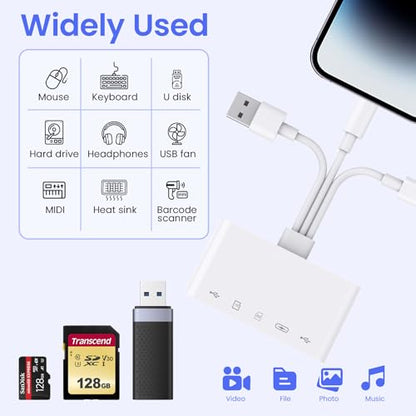 5-in-1 Memory Card Reader, USB OTG Adapter & SD Card Reader for iPhone iPad Mac USB C and USB A Devices with 5 Slots of PD 60W/Dual USB/TF/SD Card, Camera Adapter Supports SD/Micro SD/SDHC/SDXC/MMC