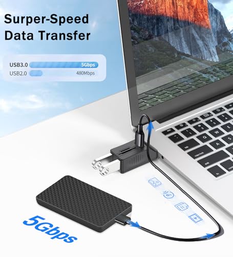 VIENON 5-Port USB 3.0 Hub with SD TF Card Reader, USB Extender Adapter with Memory SD/Micro SD Card Reader, USB 3.0/2.0 Ports, Portable USB Splitter for Laptop,PC, Camera, Flash Driver, HDD, Dash Cam - style: 5 Port