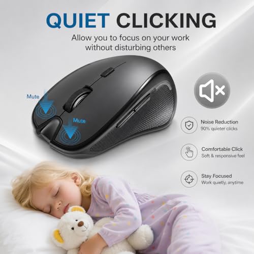 2026 Upgraded Rechargeable Bluetooth Mouse with Built-in Jiggler, USB-C Wireless Mouse for MacBook, iPad & PC, Bluetooth 5.2/3.0 & 2.4G USB-C/USB-A, Silent Ergonomic Mouse for Office Work - Gray - color: Gray