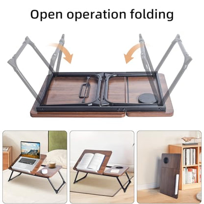 Adjustable Lap Desk for Bed - Portable Laptop Tray Table with Foldable Legs, Phone Slot & Cup Holder - Lightweight & Sturdy Breakfast, Work, Study Table for Sofa, Couch, Floor