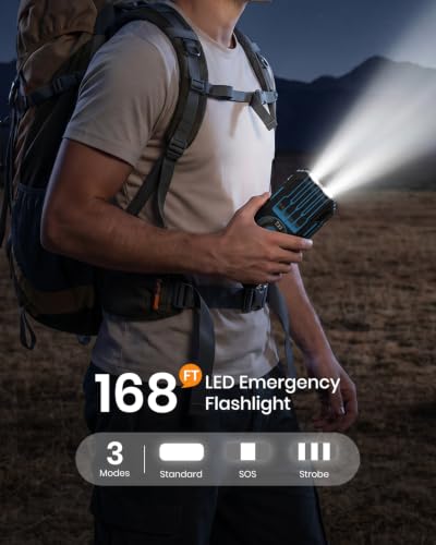 FEELLE Solar Power Bank 50000mAh Magnetic Portable Charger with Hand Crank | Built in 4 Cables & 4 Solar Panels, PD QC 3.0 Fast Charging Battery Pack, Flashlight for Outdoor, Charge 6 Devices at Once - color: Blue