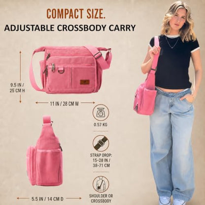 Rfid Crossbody Messenger Bag with Water Bottle Holders, 13 inch Laptop Shoulder Bag, Sling Satchel Purse w/Built-in Wallet - color: Pink