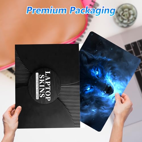 Universal Laptop Skin Sticker Decal with 2 Wrist Pad Skins, Waterproof Scratch Vinyl Cover for 11–15.6 Inch MacBook, HP, Dell, Lenovo, Cutable & Reusable,Glowing Blue Fire Wolf - color: Glowing Blue Fire Wolf