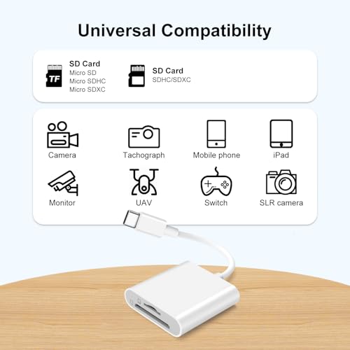 USB C SD/TF Card Reader, High-Speed USB-C Memory Card Reader Micro SD Card Adapter for SD SDHC SDXC Micro SD Micro SDHC Micro SDXC, Compatible with iPhone 15, MacBook Pro Air, Galaxy S24 Ultra - size: 2in1-Card-Reader-White