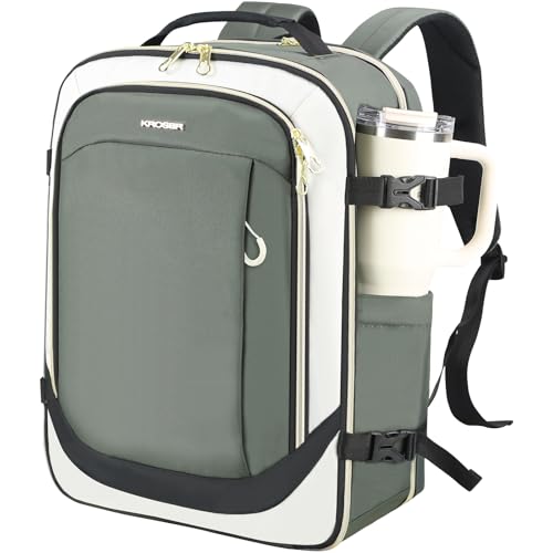 KROSER Laptop Backpack Computer Backpack 17 Inch Men-Beige/Army Green/Black | 40L Large Laptop Water-Repellent Travel Backpack Casual Daypack for Business/College/Women - color: Beige/Army Green/Black