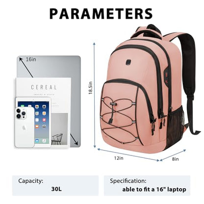 Goloni Travel Backpack, 17 Inch Laptop Backpack for Men Women, Business Backpack with Luggage Strap,Pink - color: Pink