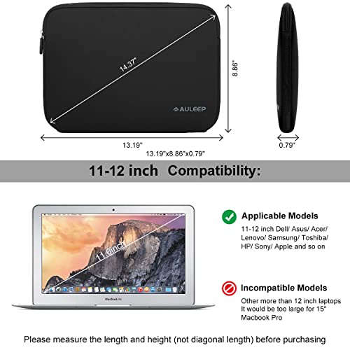 AULEEP 11-12 Inch Laptop Sleeves, Neoprene Notebook Computer Pocket Tablet Carrying Sleeve/Water-Resistant Compatible Laptop Sleeve for Acer/Asus/Dell/Lenovo/HP, Black - color: black, size: 11-12 inch