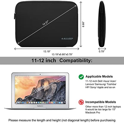 AULEEP 11-12 Inch Laptop Sleeves, Neoprene Notebook Computer Pocket Tablet Carrying Sleeve/Water-Resistant Compatible Laptop Sleeve for Acer/Asus/Dell/Lenovo/HP, Black - color: black, size: 11-12 inch