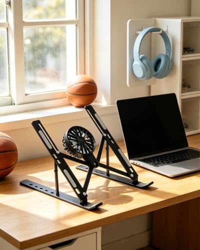 Adjustable Computer Laptop Stand, Air-Cooled Heat Dissipation Riser, Multi-Angle Desktop Holder for Laptops & Tablets, Black - color: Black