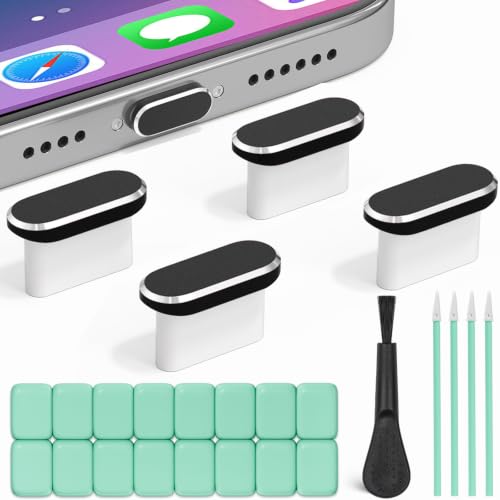 USB C Dust Plug, 4 Pack Type C Anti Dust Plug Cover for iPhone 17, 16, 15 Series, Galaxy S22/S21/S20 and Other USB-C Devices, Charging Port Protector Cap with Cleaning Brush (Black) - color: Black