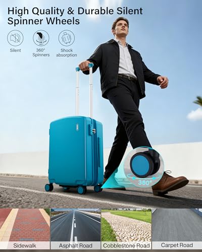 Hanke 20 Inch Expandable Carry On Luggage, Hard Shell with Side Hook | PC Hard Shell, Overhead Bin, Expandable Up to 15%, 8 Spinner Wheels, TSA Lock, Lightweight, Weekend Getaway - color: Caribbean Blue, size: 20 Inch EXT